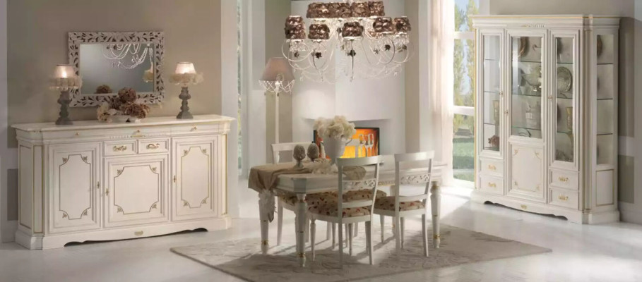 Classic Display case Luxury White Wardrobe Wood Italian Style Furniture Glass
