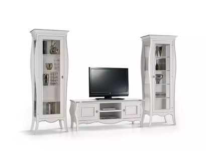 Wall unit TV lowboard 2x Display case Shelf Luxury Living room White wall unit