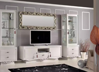 TV lowboard Italian living room 2x display case luxury tv sideboard white
