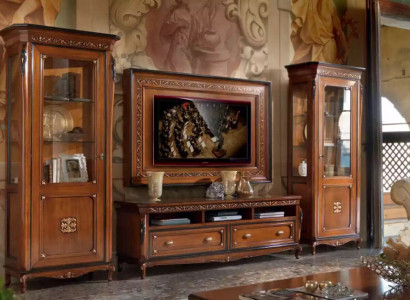 TV-cabinet Lowboard Classic Wall unit TV-Frame Brown Living room Set 4-piece