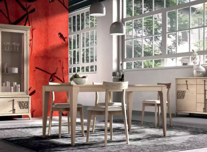 Suite Set Table 4x Chairs Beige Display case Set Dining set 7pcs. Dining room
