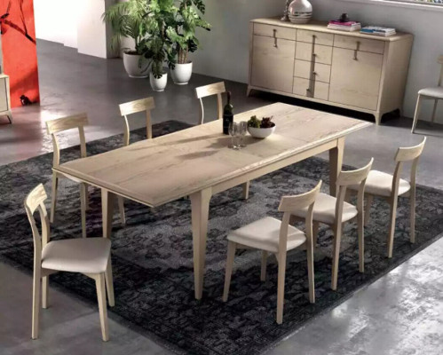 Suite Set Table 4x Chairs Beige Display case Set Dining set 7pcs. Dining room