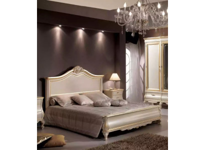 Wooden double bed luxury design bedroom furniture classic beige