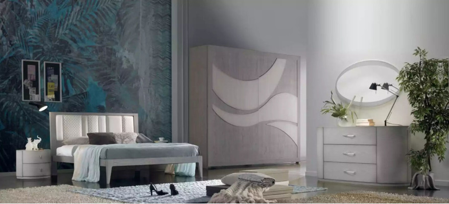 Bedroom Bed 2x Bedside tables Wardrobe Chest of drawers Luxury Set 5 pcs.