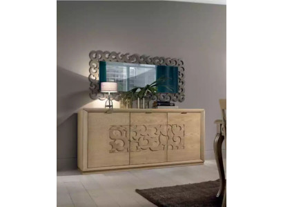 Luxury Sideboard Mirror Living room Wood Wardrobe Chests of drawers Brown 2pcs