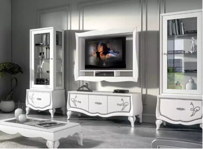 Design Living room Set Display case 2x TV frame Wall shelf Wall unit 4 pieces.
