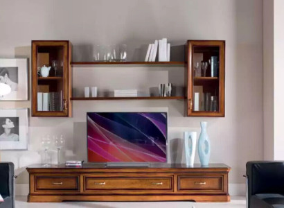 Classic Wall unit Living room Wall shelves Sideboard TV cabinet Brown Lowboard