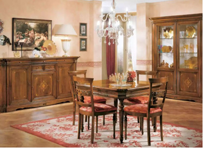 Dining table 4x Chairs Dining room Suite 7 pcs. Set Table Chair Display case Wood