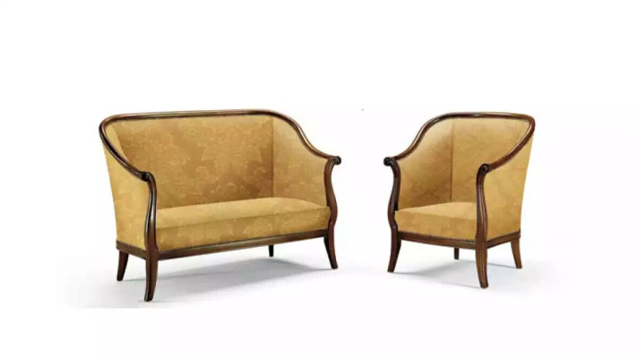 Sofa Couch Upholstery Classic r 2 Seater Armchair Yellow Italian Style
