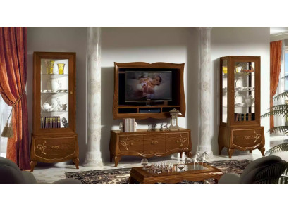 Wall unit TV-cabinet Lowboard TV-Frame 2x Display case Brown Living room Set 4 pieces