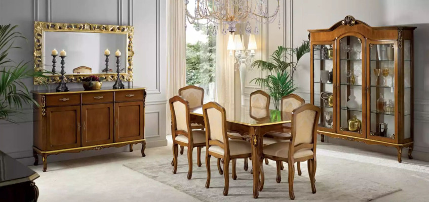 Classic r Dining table Table Wood Dining room Suite 6x Chairs 9 pcs.