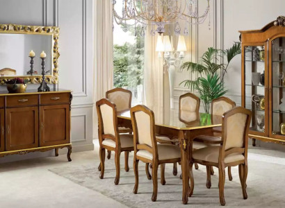 Classic r Dining table Table Wood Dining room Suite 6x Chairs 9 pcs.