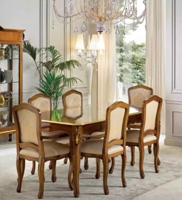 Classic r Dining table Table Wood Dining room Suite 6x Chairs 9 pcs.