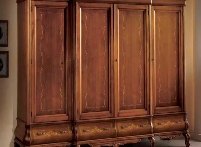 Four Door Brown Wardrobe Classic Bedroom Furniture Wood