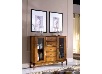 Exclusive brown wooden display cabinet with drawers in Classic n Furniture style
