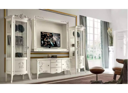 Classic style white wall unit lowboard 2x display case TV frame group new