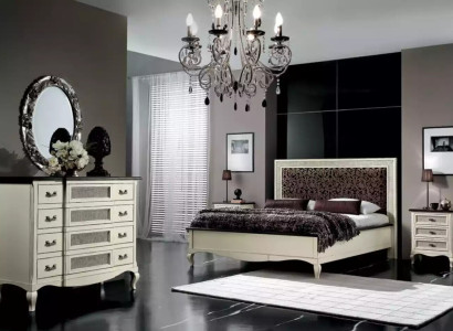 Bed 2x Bedside tables 5 pieces. Italian Furniture Bedroom Chest of drawers Wood