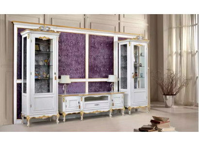 Wall unit TV stand TV cabinet 2x Display case Wood Classic White Living room new