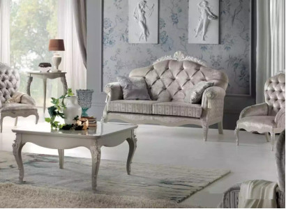Sofa set 2 Seater Suite Velvet Armchair Coffee table Luxury Sofas Fabric