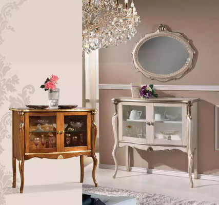 Classic Glass Display Cabinet Luxury Storage Table Living room Furniture Wood