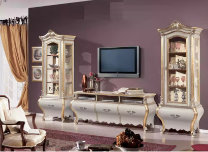 Classic Living room Wall unit Cabinets Display case Luxury set of wooden furniture 3 pieces