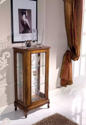 Classic Brown Display Case Luxury Glass Cabinet Designer Wooden Furniture Living Room