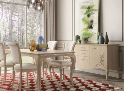 Dining room set 6 pieces. Dining table 4x Chairs Sideboard Group Suite Beige