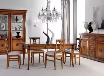 Design Dining room Set Suite 7tlg Wood Furniture 4x Chairs Table Display case new