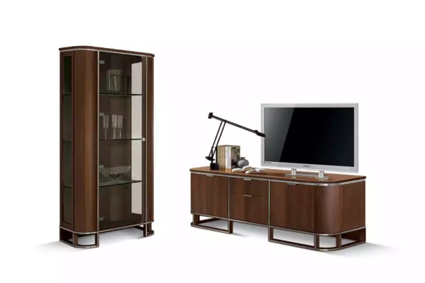 TV stand television wall wall unit lowboard brown high gloss display case