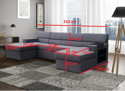 Design Corner sofa Markos U-shape Bed function Couch Tweeter Leather Textile