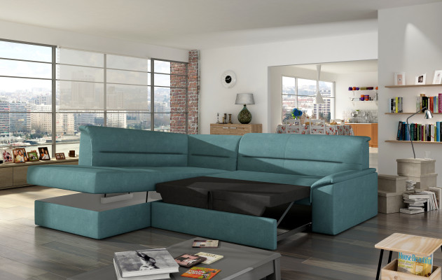 Design Corner sofa Elano L-shape Bed function Couch Leather Textile Sofas