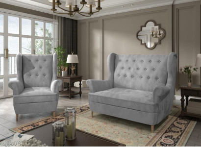 Gray Fabric Chesterfield Sofa set 2+1 Seater Sofa Couch Upholstery Velvet