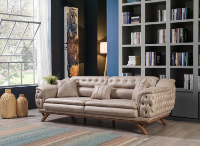 Chesterfield 3 Seater Beige Design Couches Upholstery Sofas Textile Couch