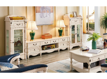 Display case Living room Glass Classic 2 pcs. Showcase Wardrobe Shelf Shelves Wood Set