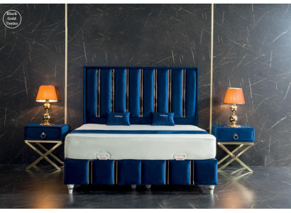SaphirBlue's designer bed with bedside tables on gold-plated steel legs
