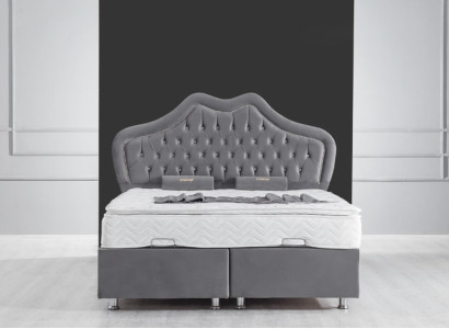 Bed Gray Double bed Boxspring Beds Style Fabric Chesterfield 160x200