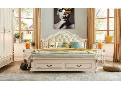 Chesterfield double bed & 2 side tables on turned legs