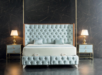 Bedroom Set White Metal Bed Chesterfield Luxury Style 2x Bedside tables 3pcs.
