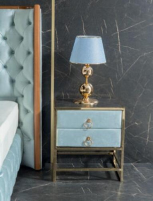 Bedroom Set White Metal Bed Chesterfield Luxury Style 2x Bedside tables 3pcs.