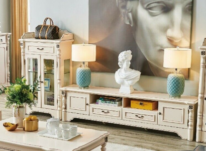 3 pieces Wall unit TV Lowboard Elegant Display case Living room Design Classic