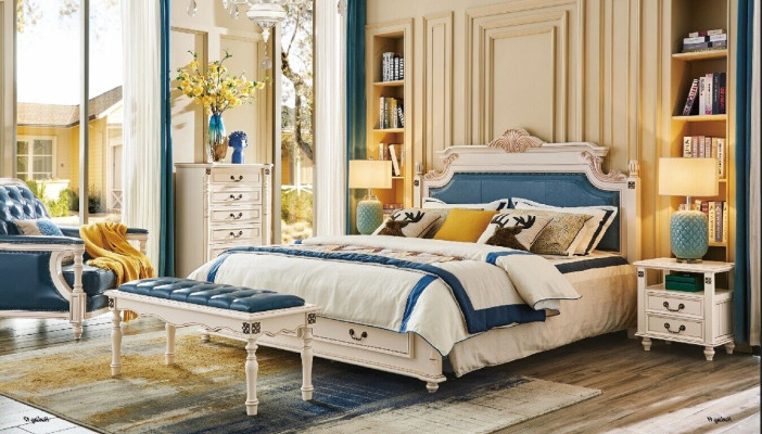 Designer Upholstery Double bed Beds Bed Bedroom Marriage bed Leather Colonial style