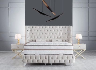 Bedroom Set White Boxspring Bed Chesterfield Elegantes 2x Bedside tables 3pcs.