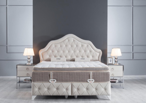 Bedroom Set White Bed Design Style Modern 2x Bedside tables Boxspring 3pcs. new