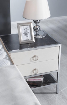 Bedroom Set White Bed Design Style Modern 2x Bedside tables Boxspring 3pcs. new