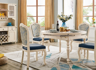 Group Dining Room Table 4x Chair Set Wood Suite Tables Round 5pcs. Sets Furniture
