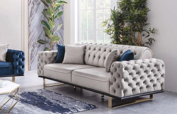 Gray Chesterfield Couch Furniture Sofa Living room Luxury Furnishings 230cm