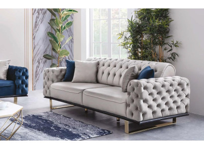 Gray Chesterfield Couch Furniture Sofa Living room Luxury Furnishings 230cm
