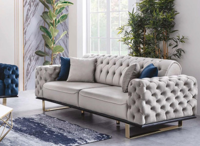 Gray Chesterfield Couch Furniture Sofa Living room Luxury Furnishings 230cm