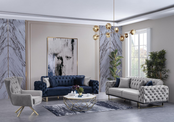 Gray Chesterfield Couch Furniture Sofa Living room Luxury Furnishings 230cm