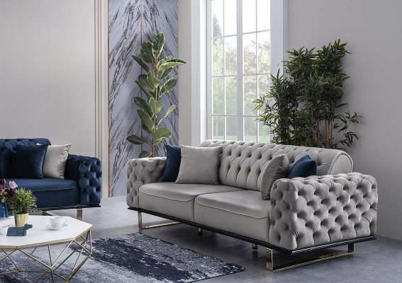 Gray Chesterfield Couch Furniture Sofa Living room Luxury Furnishings 230cm
